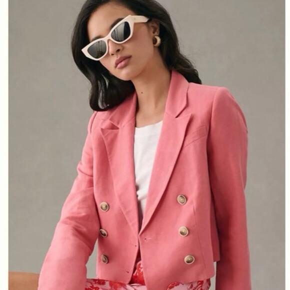 NWOT PAIGE‎ Anthropologie Cropped Double Breasted Blazer Color Pink Women Size 8 - Picture 2 of 16